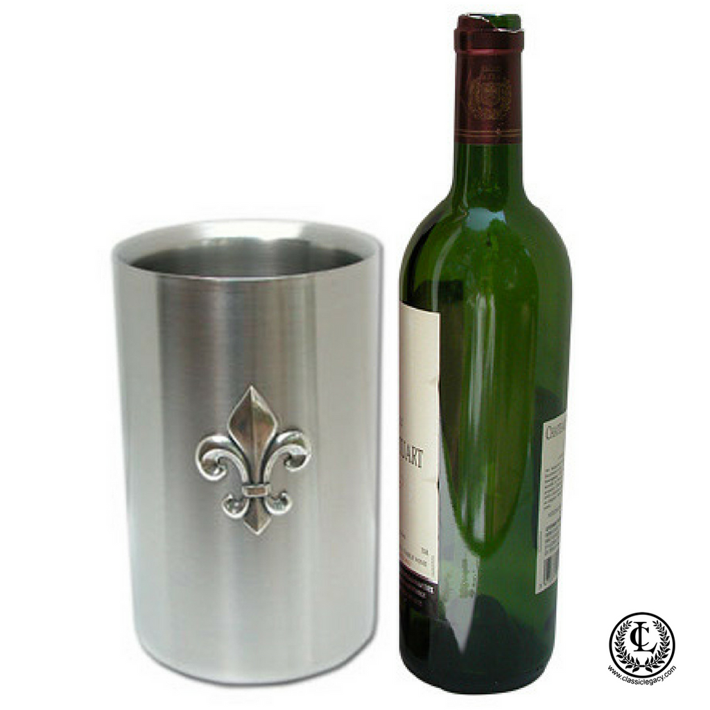 Beverage Cooler,  Silver Fleur de Lis