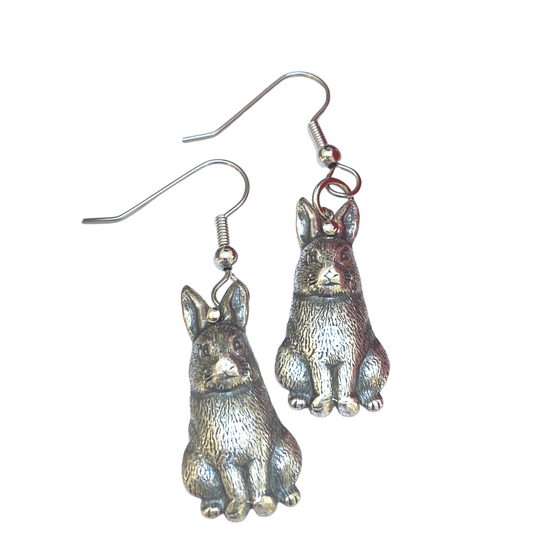 Bunny Gift, Earrings, Silver Bunny, French Ear Wire, Handmade, Vintage Finding
