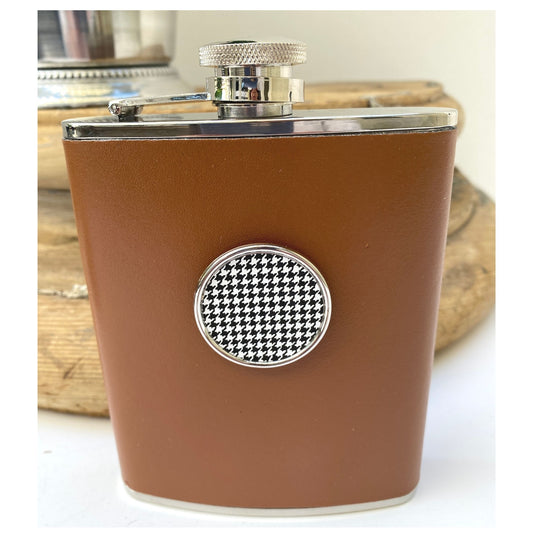 Houndstooth Leather Flask