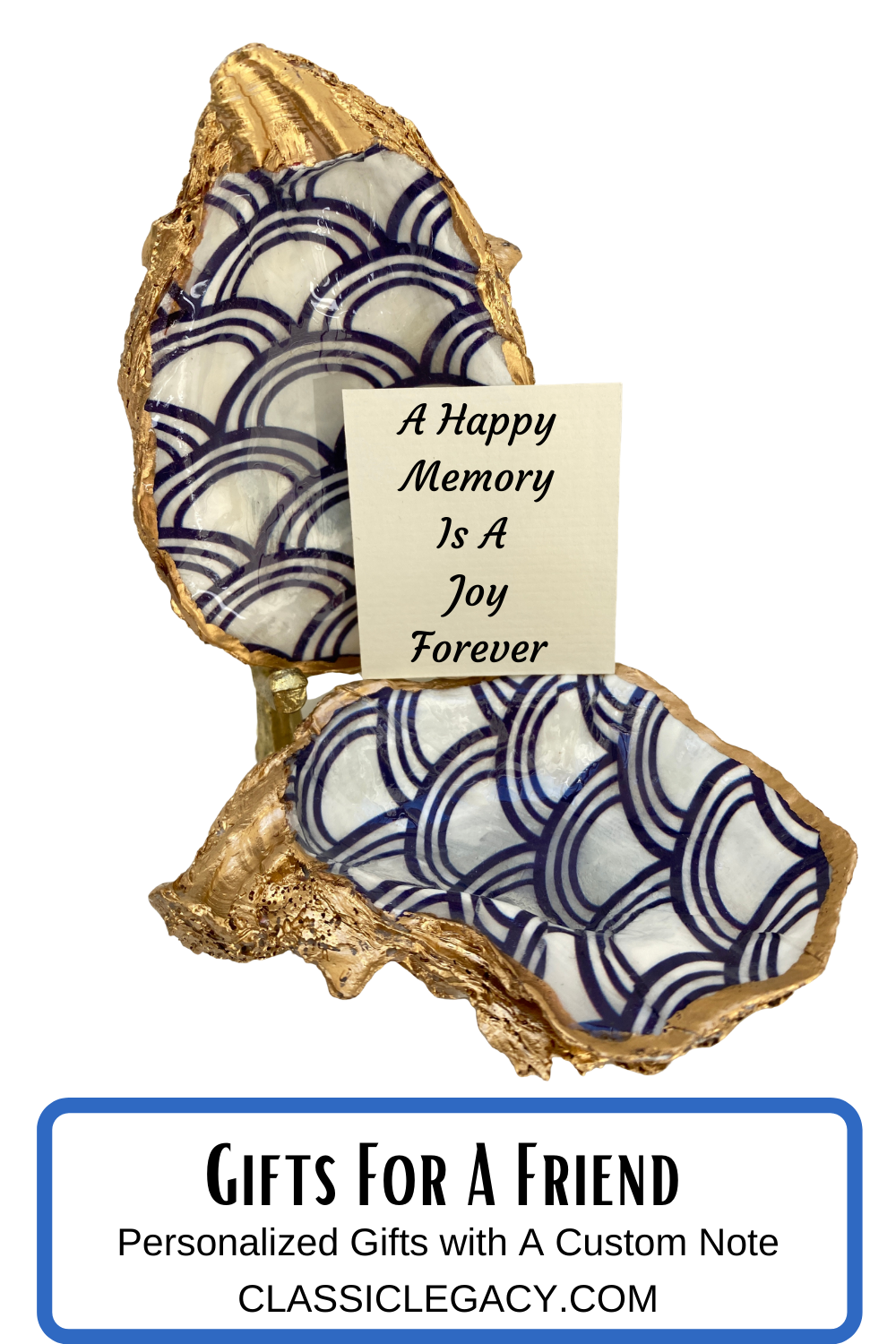 Oyster Shell Art, Jewelry Dish,  Blue White Seigaiha Design