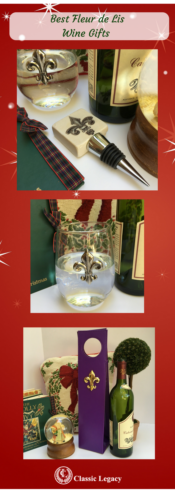 Stemless  Glass, Silver Fleur de Lis