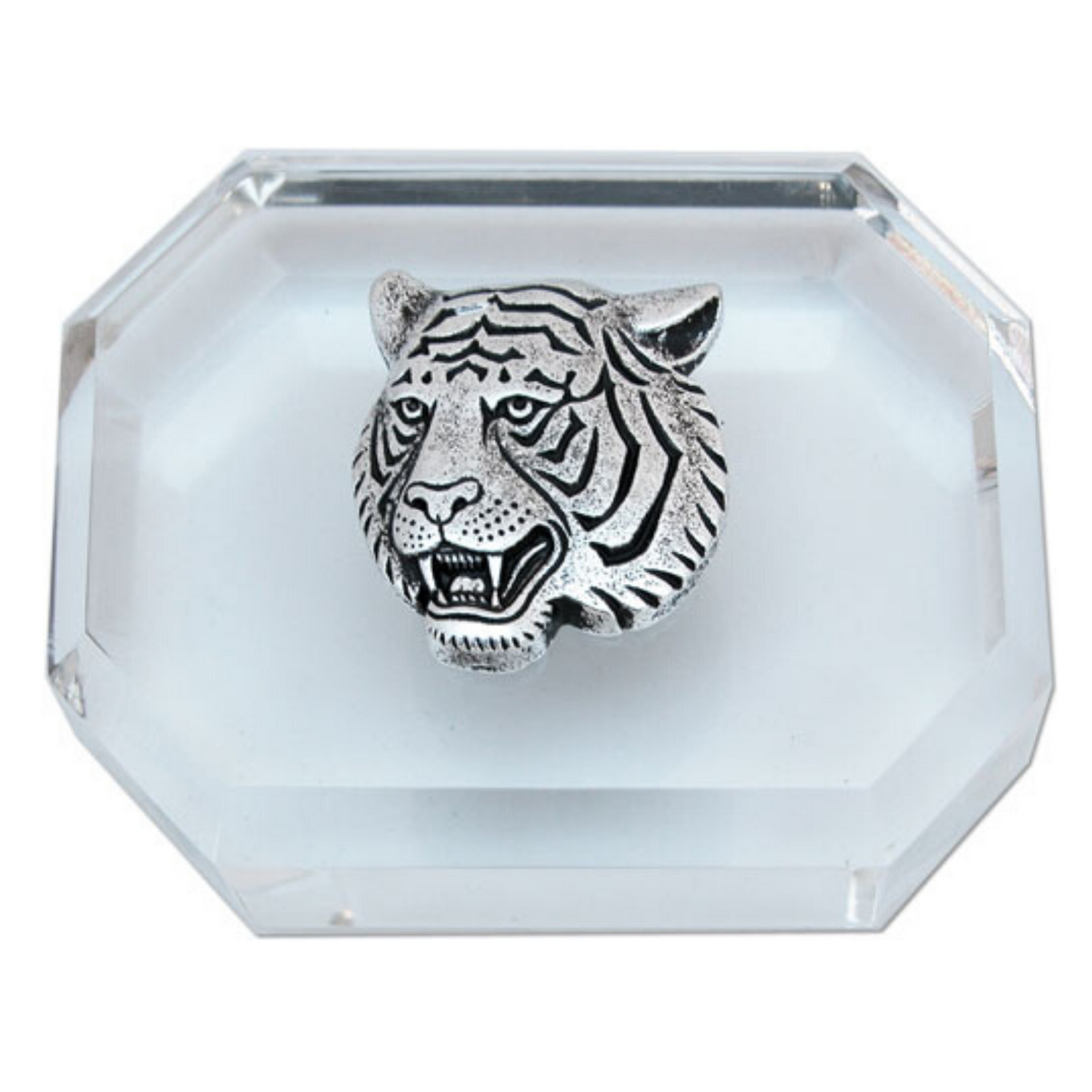 Tiger Paperweight, Clear Acrylic Octogen