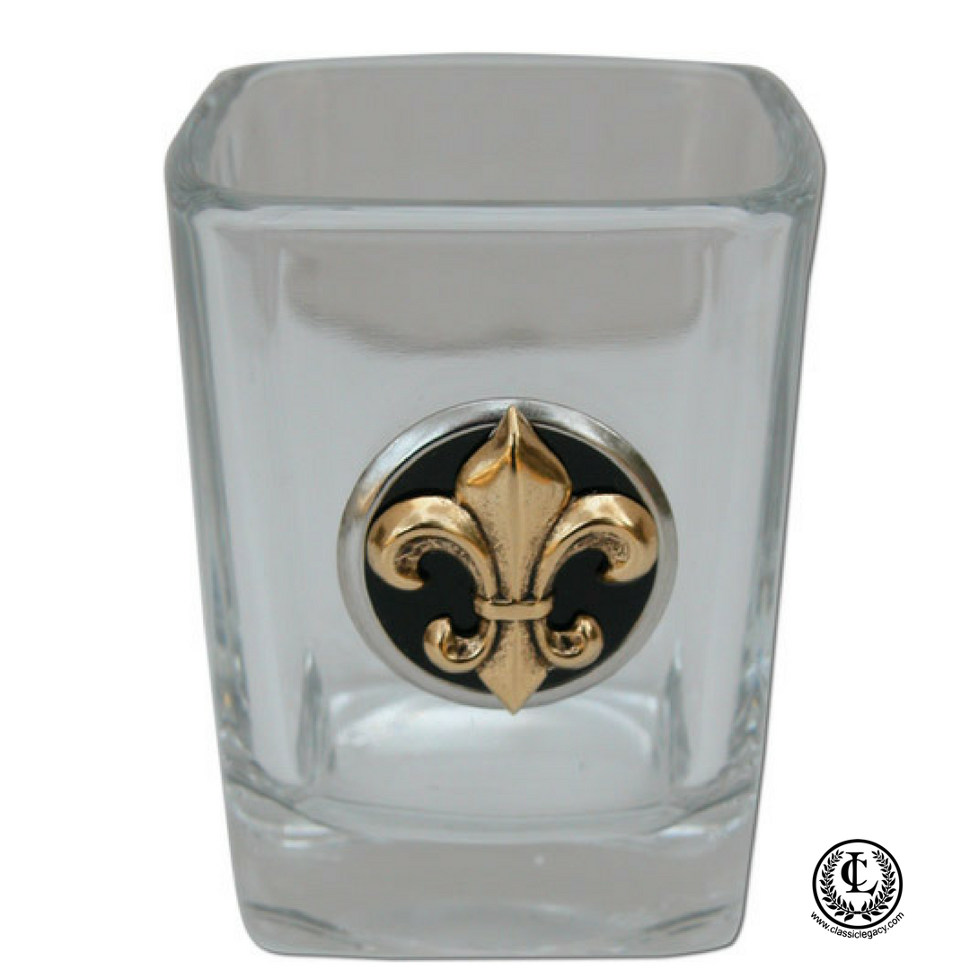 Shot Glass,  Gold Fleur de Lis, Black Enamel