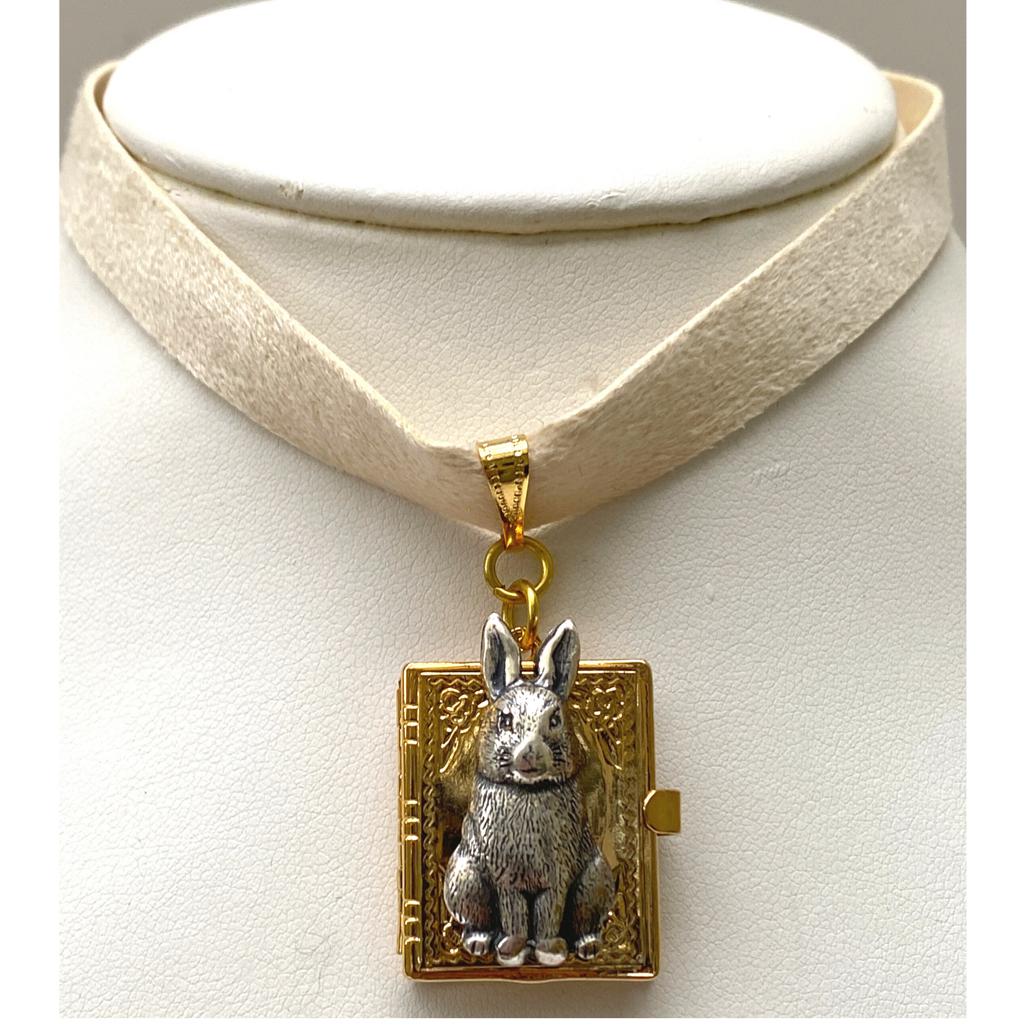 Bunny Gift, Bunny Locket Necklace, Gold Locket, Silver Bunny