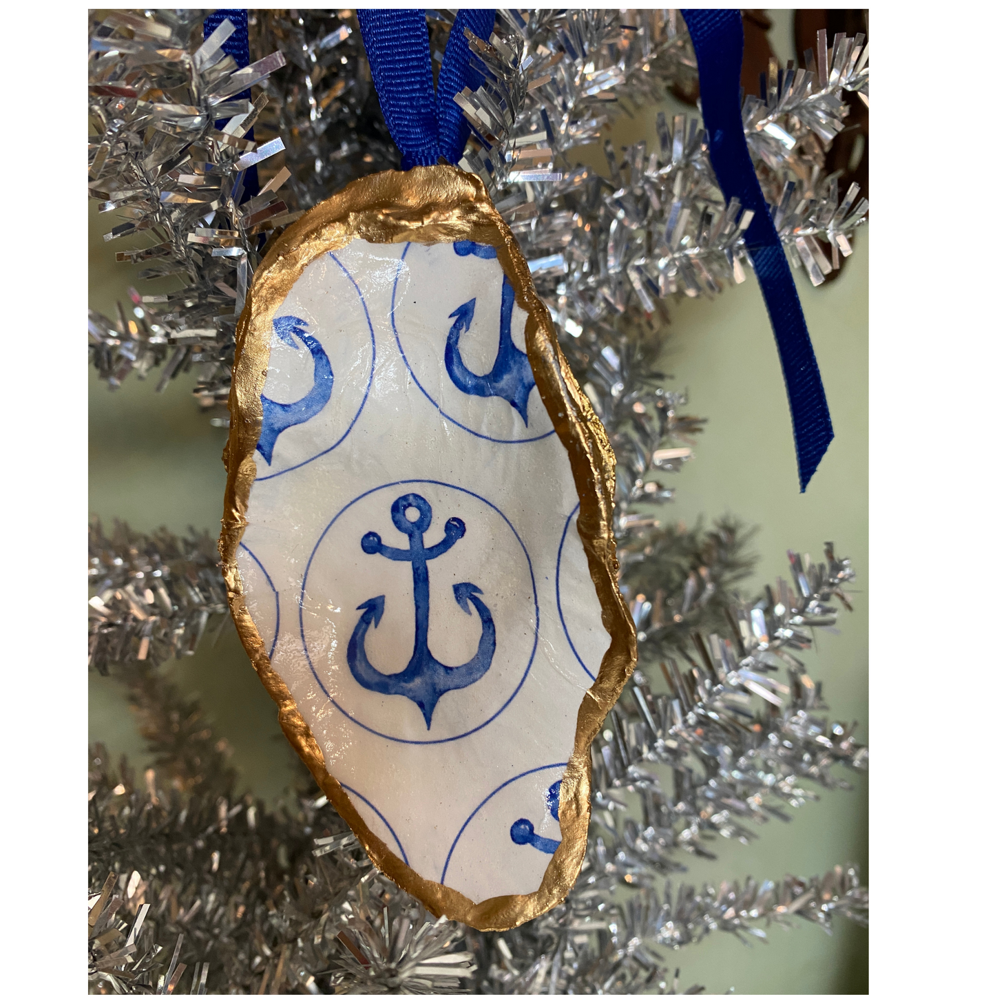 Anchor Christmas Ornament, Oyster Shell Christmas Ornament Decoration