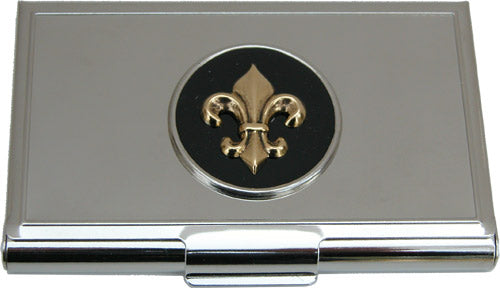 Business Card Holder, Silver,  Black Gold Fleur de Lis