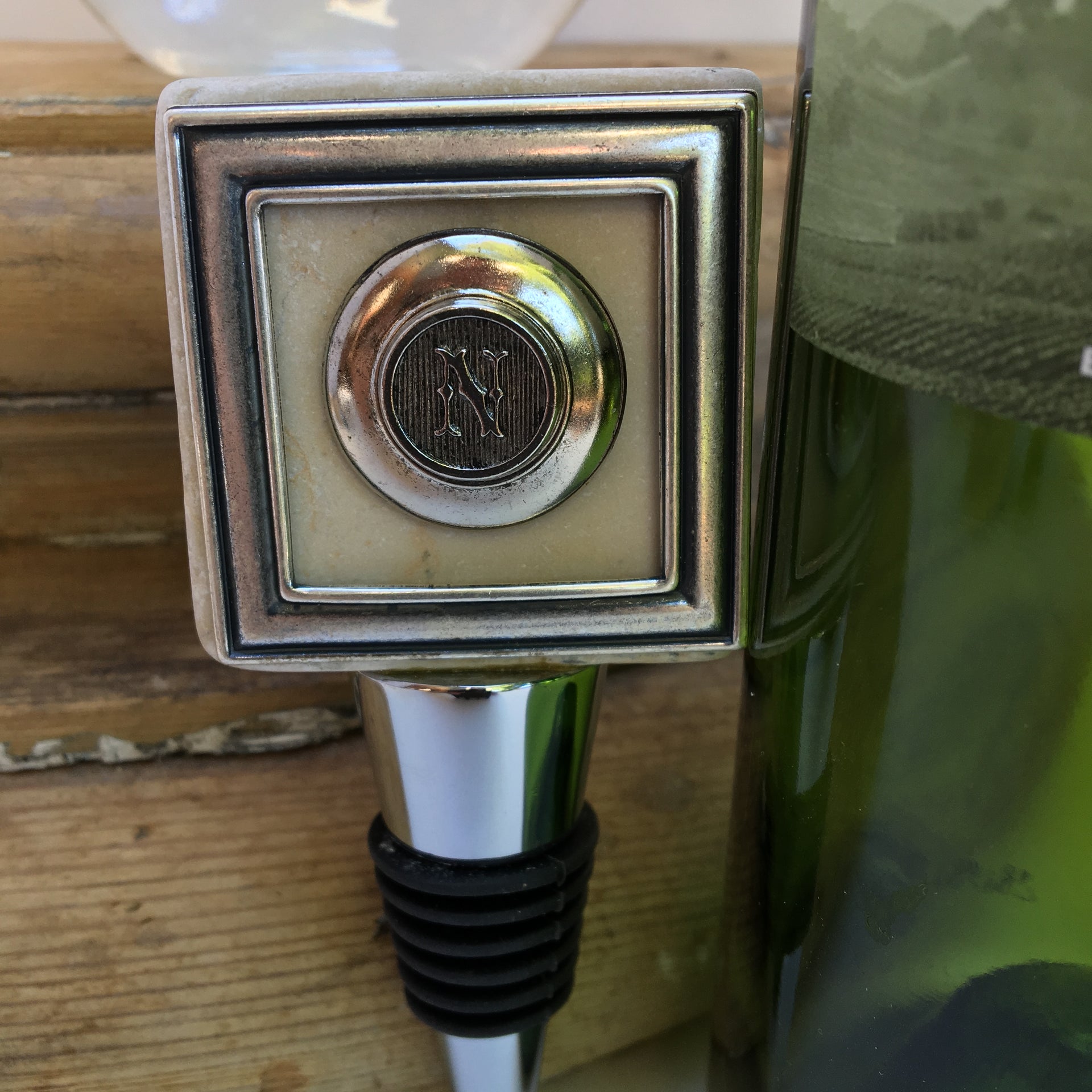 Marble Bottle Stopper, Silver Initial Theme, Monogram Gift, Wine Lover Gift