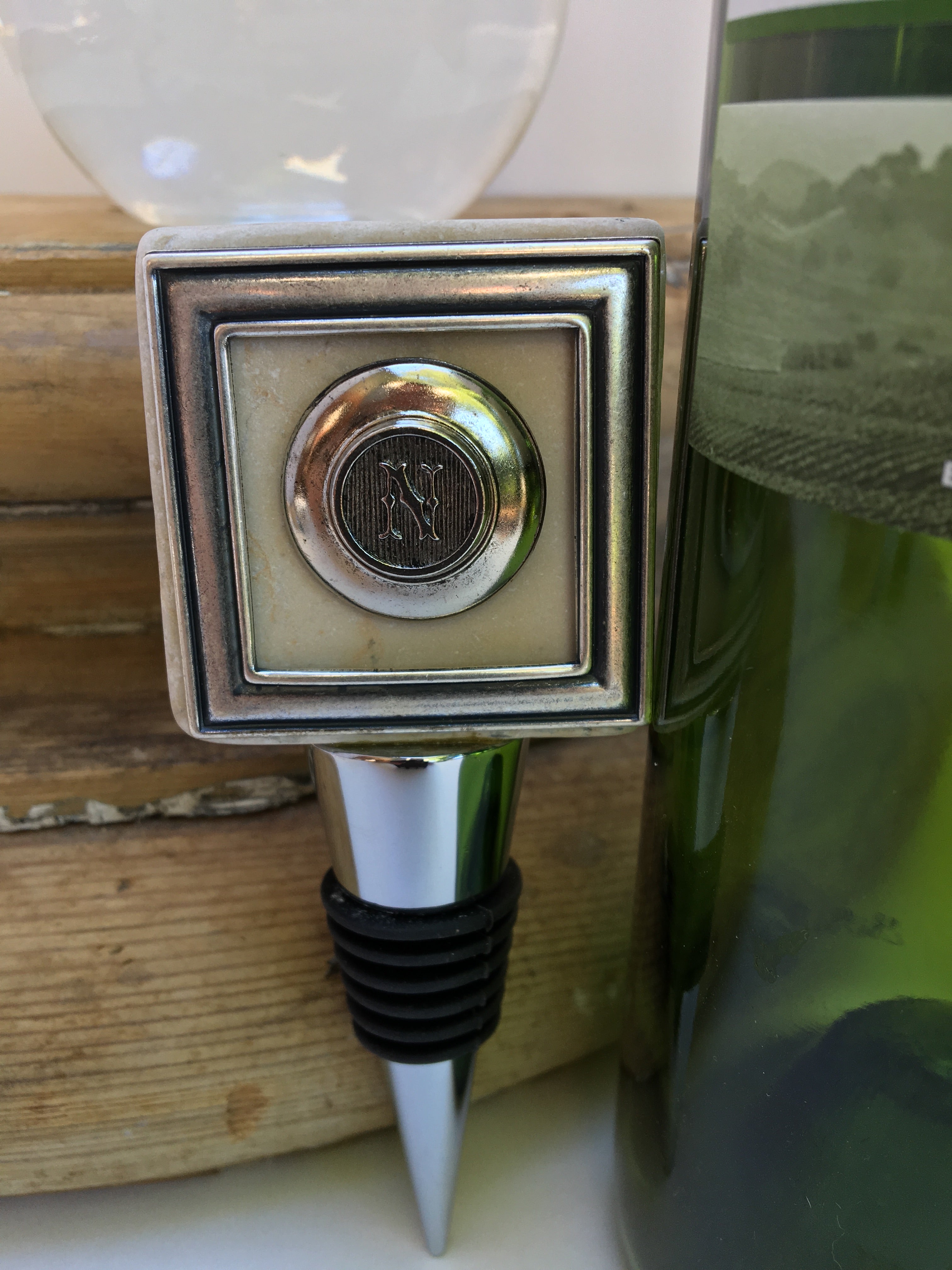 Marble Bottle Stopper, Silver Initial Theme, Monogram Gift, Wine Lover Gift