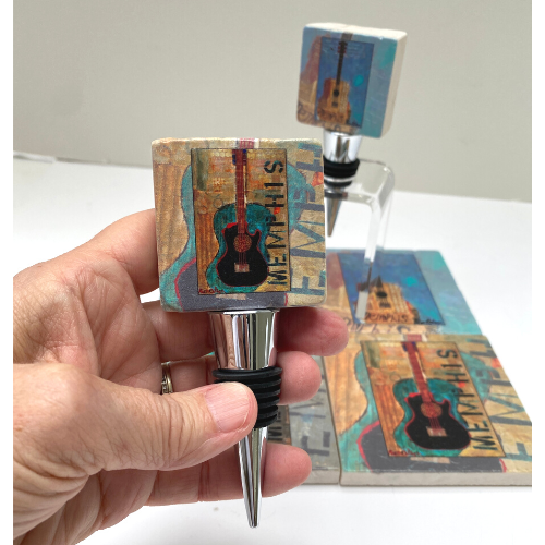 Bottle Stopper with Art Image of Memphis by Ron Olson