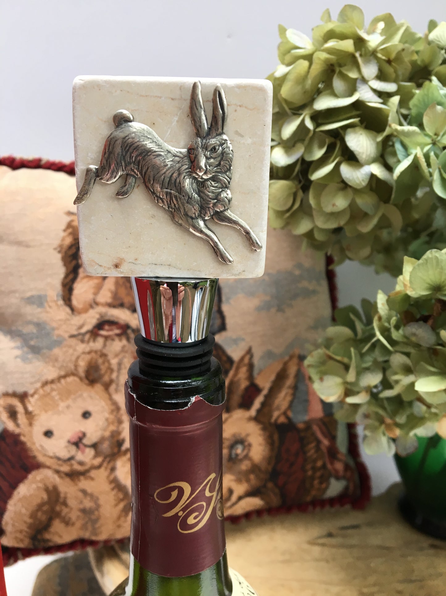 Bunny Gift, Marble Bunny Bottle Stopper, Silver Bunny, Gift for Rabbit Lovers