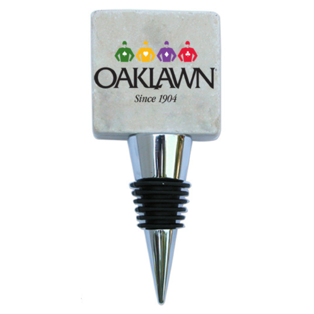 The Classic Legacy marble wine stopper features your logo or art.  This stopper was designed for Oaklawn.   This is a wonderful gift for equestrian events.