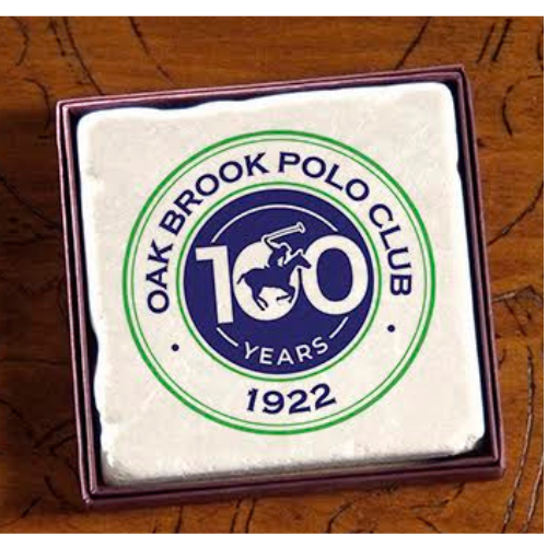 The Classic Legacy marble coasters feature your art or logo.  Each is handcrafted and made i the USA.   This was designed for the Oak Brook Polo Club event.