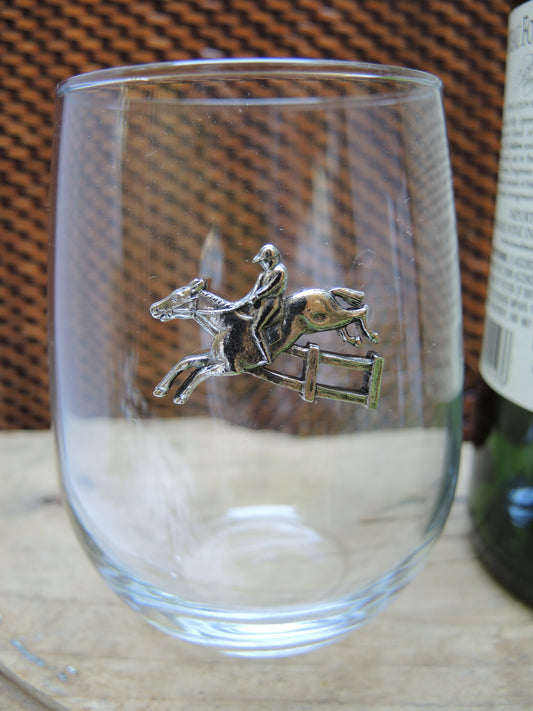 Stemless Glass, Horse and Rider, Equestrian Jumper