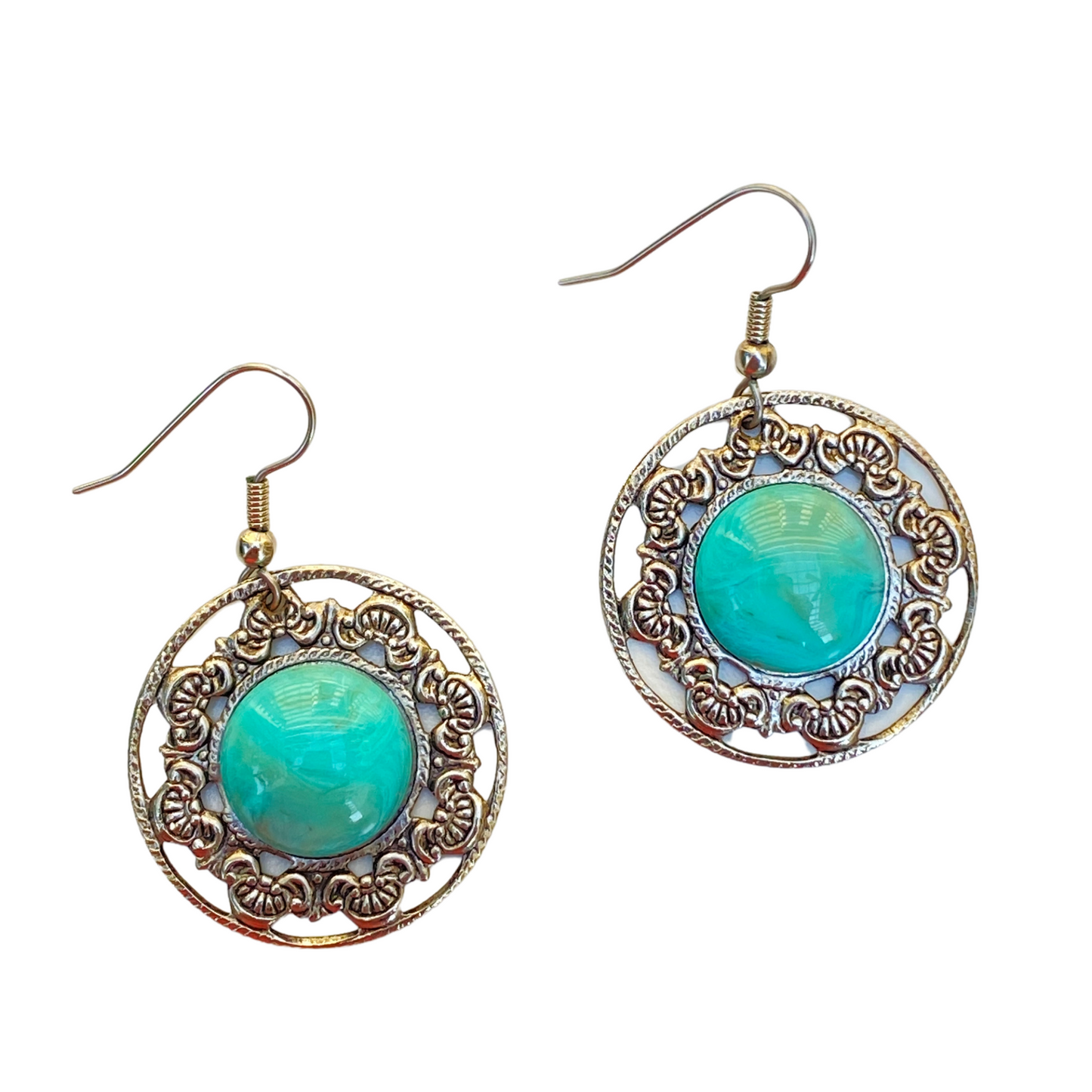 Round Silver Lace | Large Turquoise Cabochon