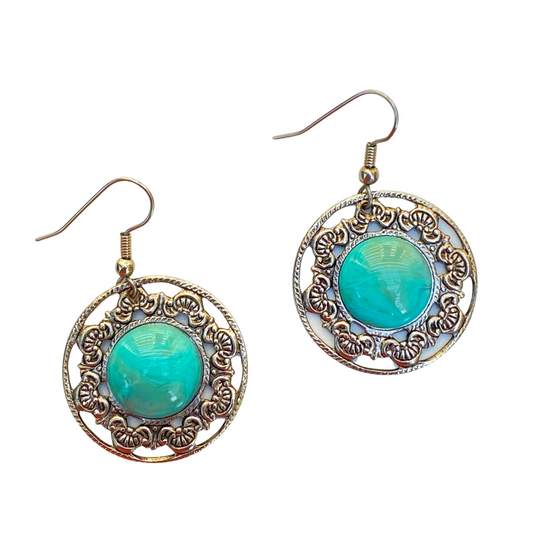 Round Silver Lace | Large Turquoise Cabochon