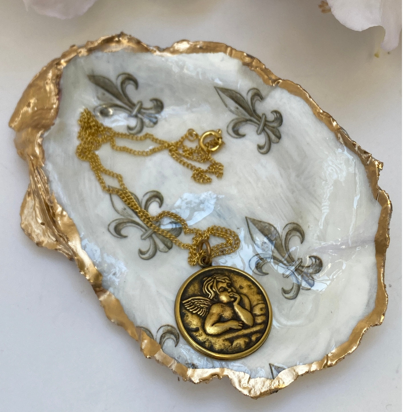 Mother's Day Gift, Fleur de Lis Shell Jewelry Dish