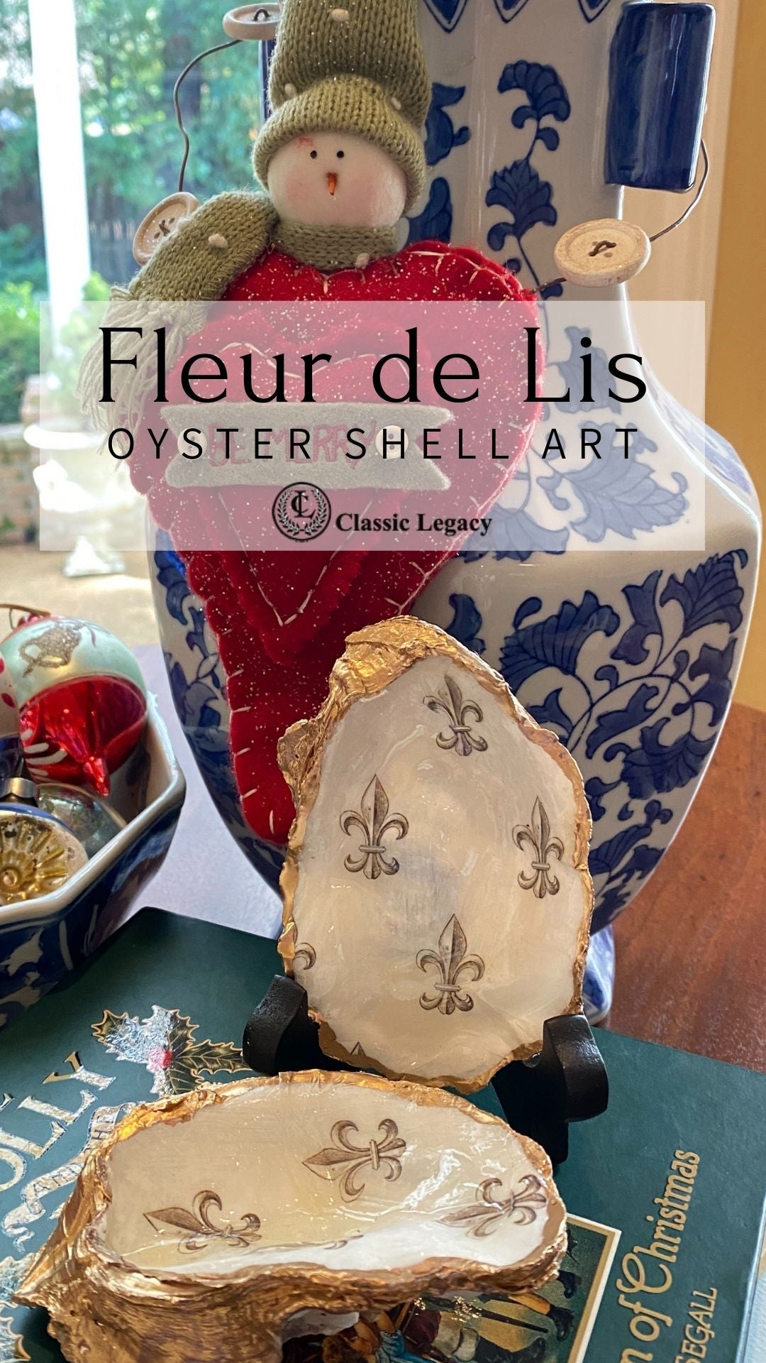 fleur de lis oyster shell art