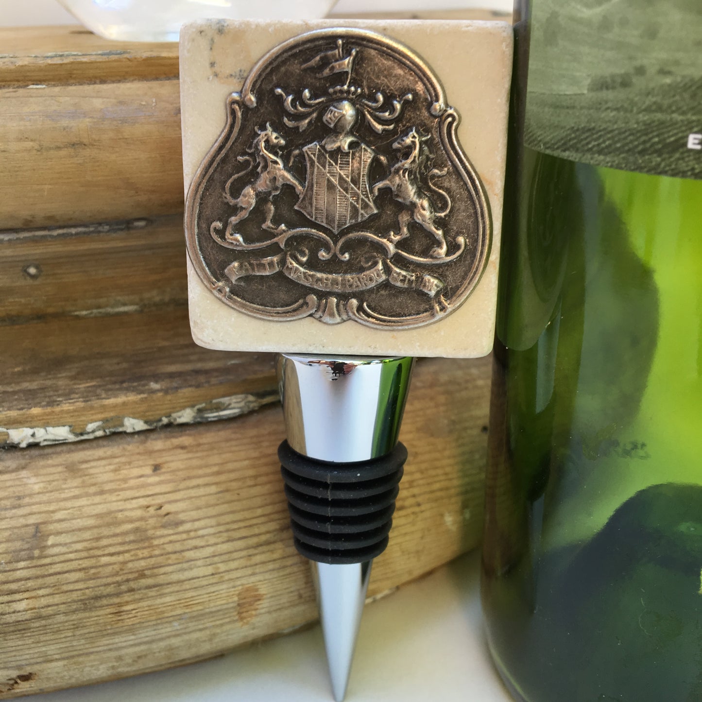 Marble Bottle Stopper,  Silver Coat of Arms