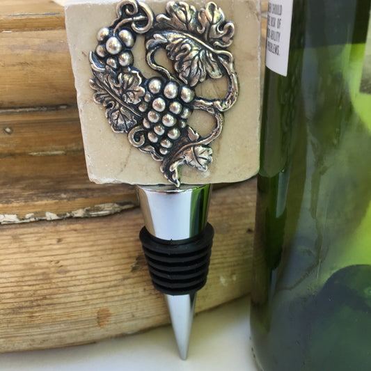 Marble Bottle Stopper, Silver Grapes, Wine Lover Gift