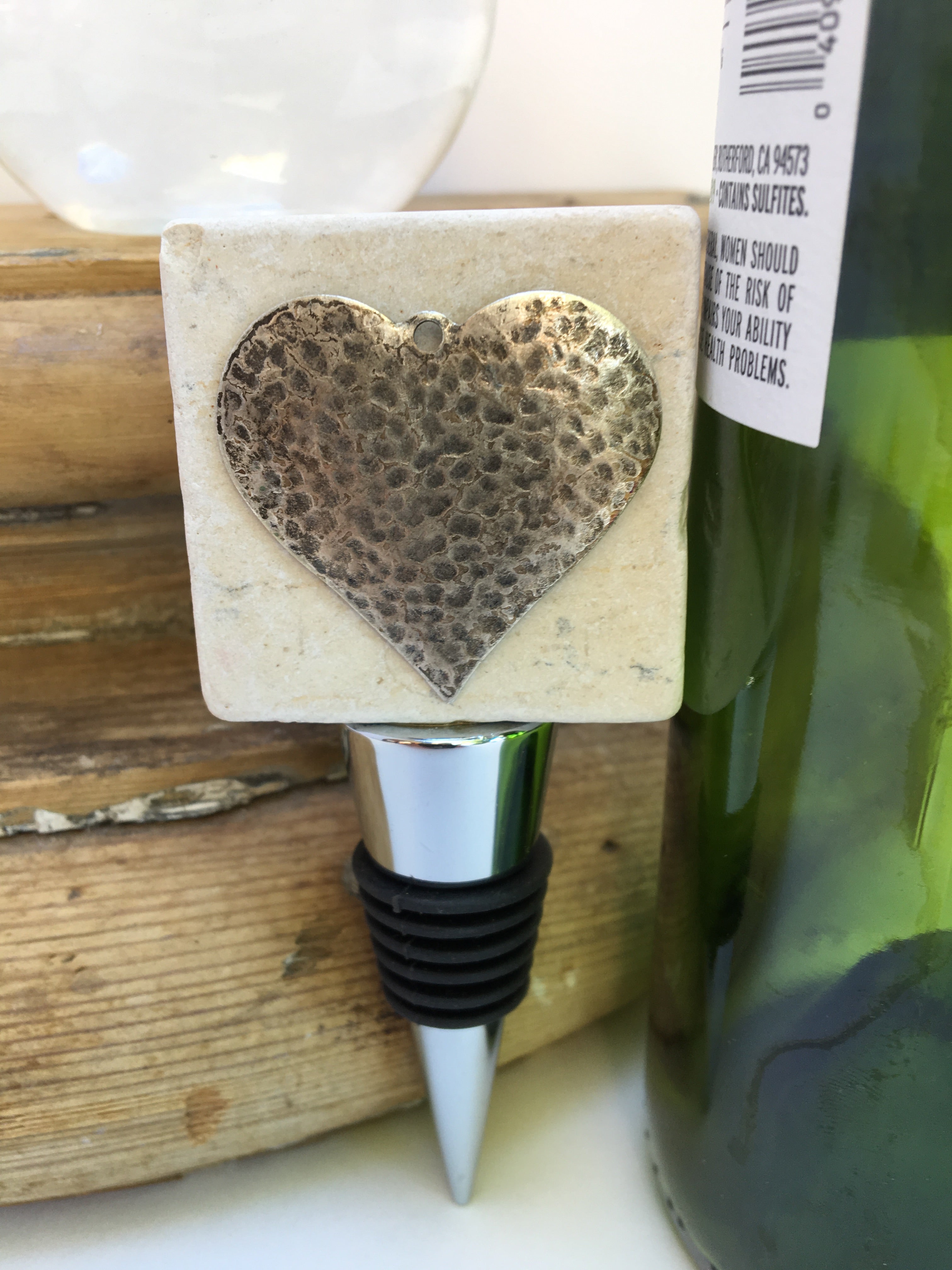 Bottle Stopper Hammered Heart