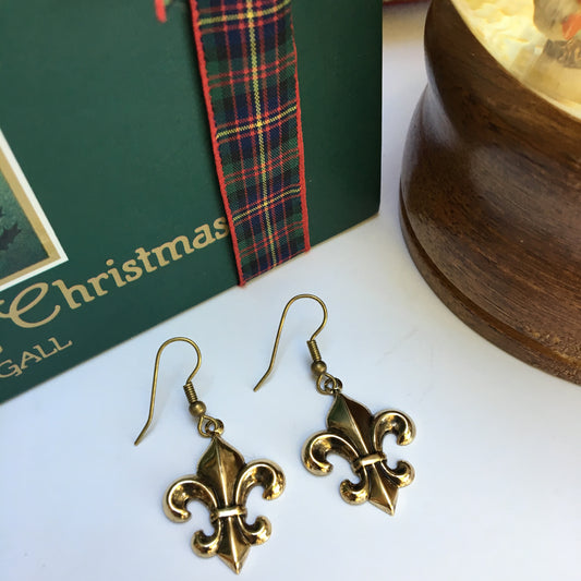 Earring,  Fleur de lis, Gold , Made in USA