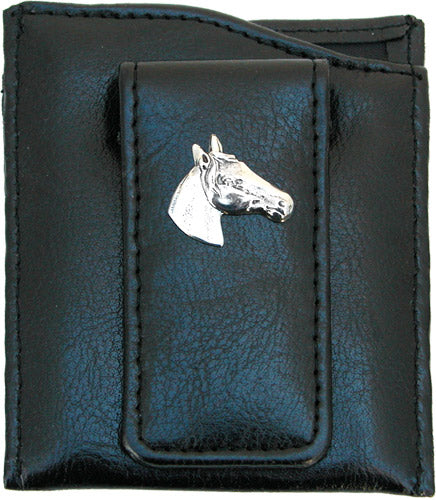 Money Clip, Silver Horse head Medallion, Faux Leather