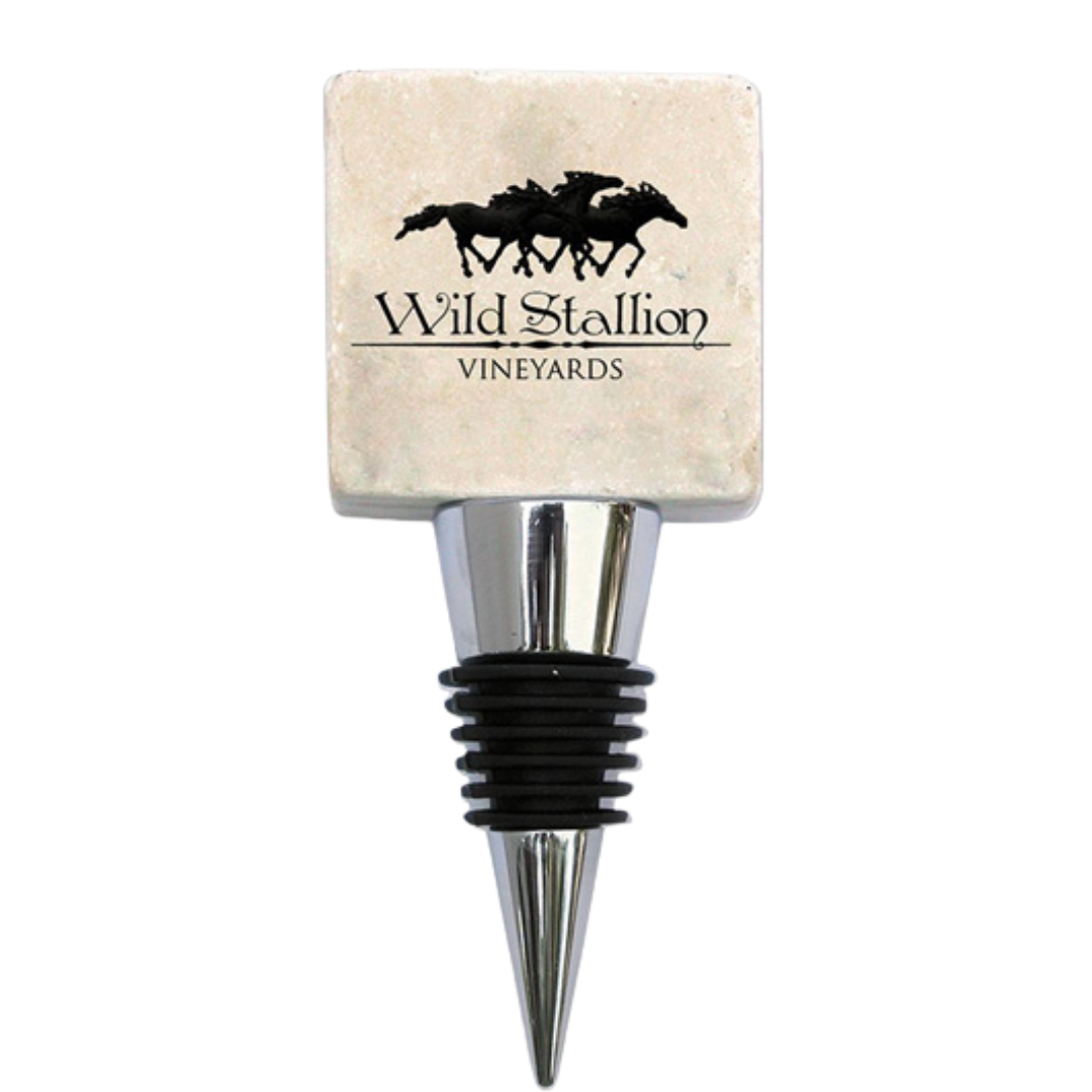 The Classic Legacy marble wine stopper features your logo or art.  This stopper was designed for Wild Stallion Vineyards.  This is a wonderful gift for equestrian events.