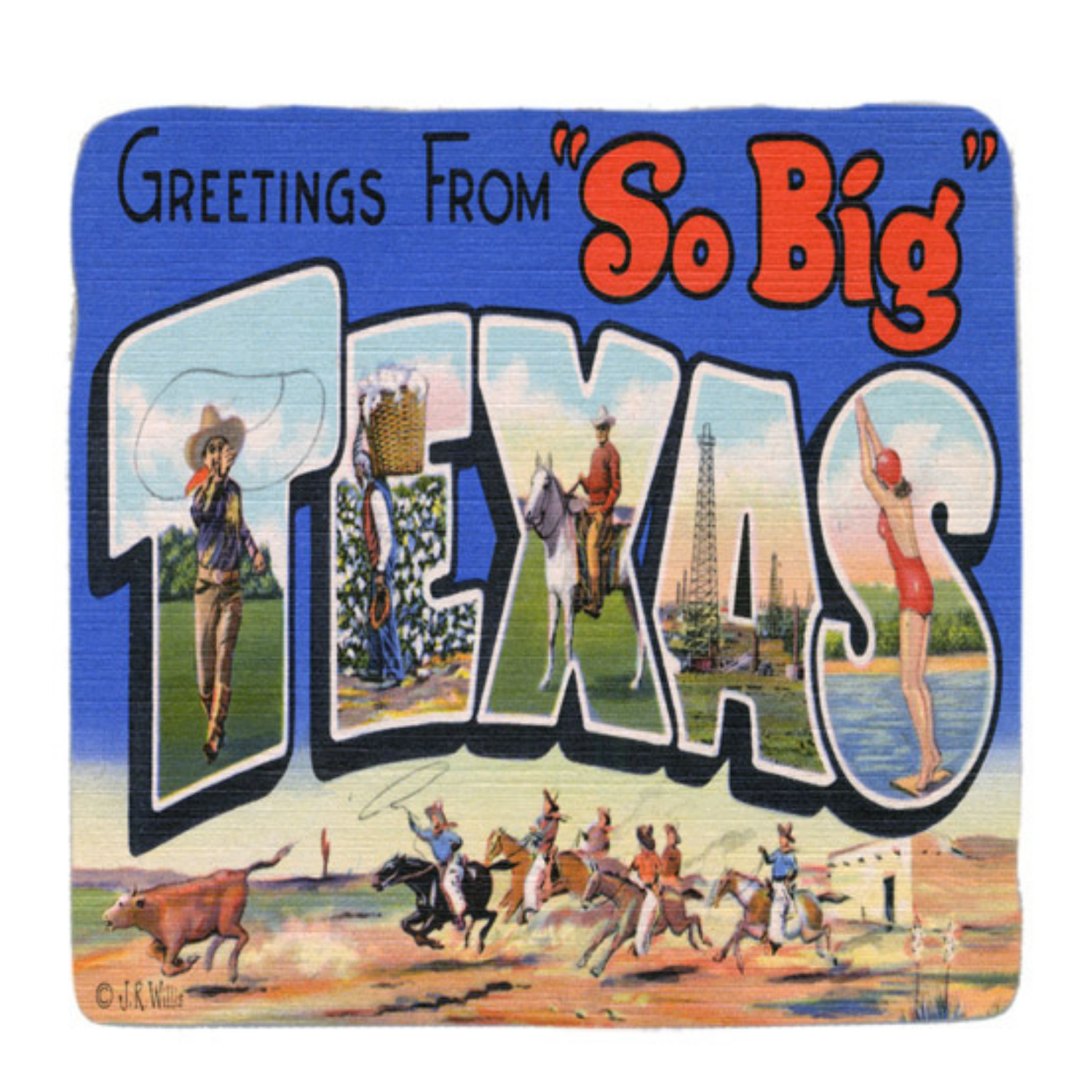 Marble Coaster, Texas Vintage Postcard Art