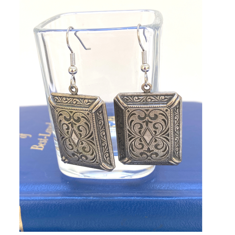 Silver Dangle Earrings Edwardian Rectangle Shape
