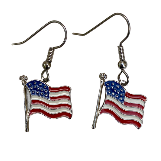 Earrings, USA Flag, Enamel, Handmade in USA