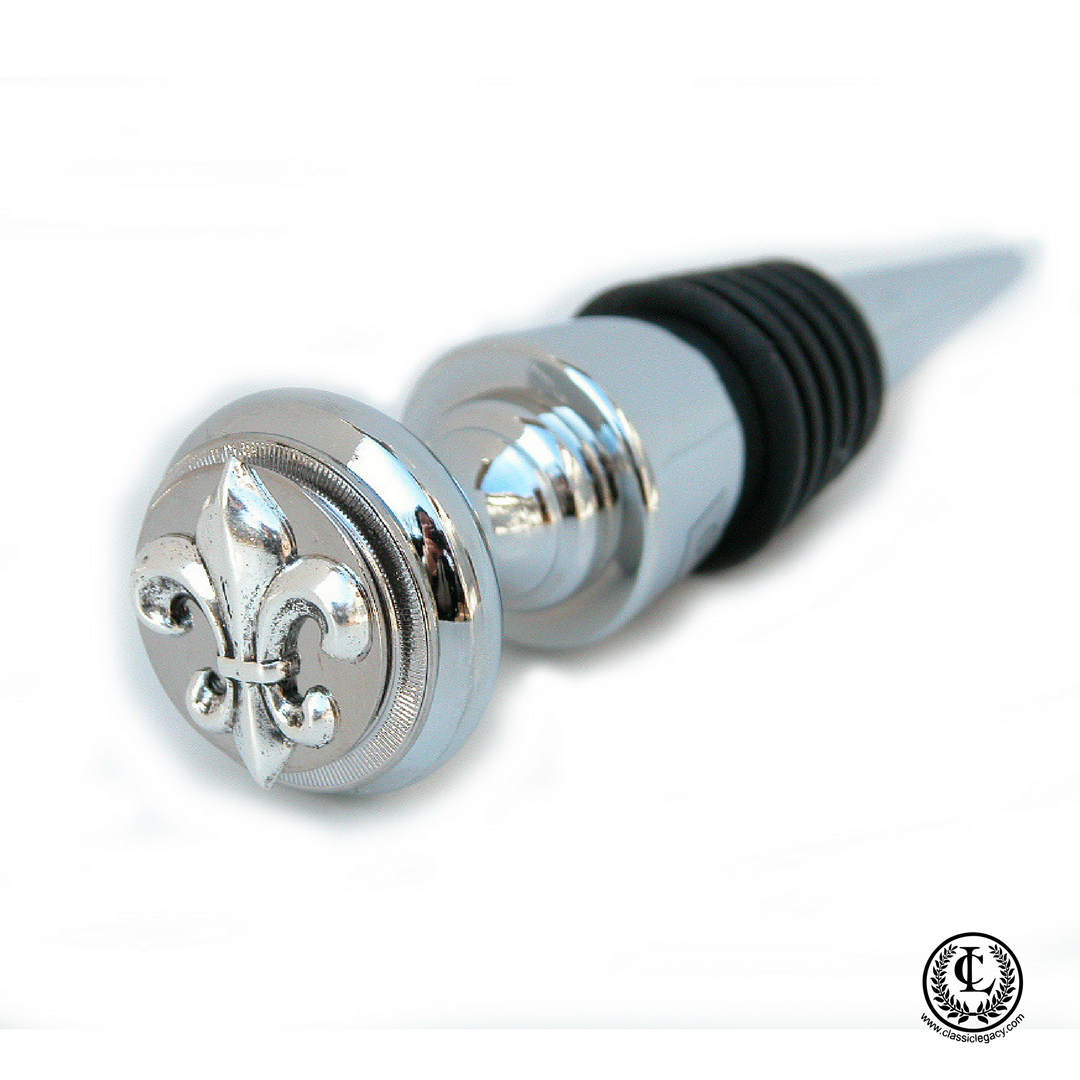 Wine Bottle Stopper with Silver Fleur de Lis