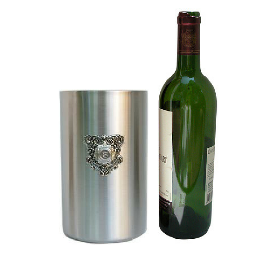 Wine Cooler Stainless Steel with  Silver Medallion and Initial | All letters available