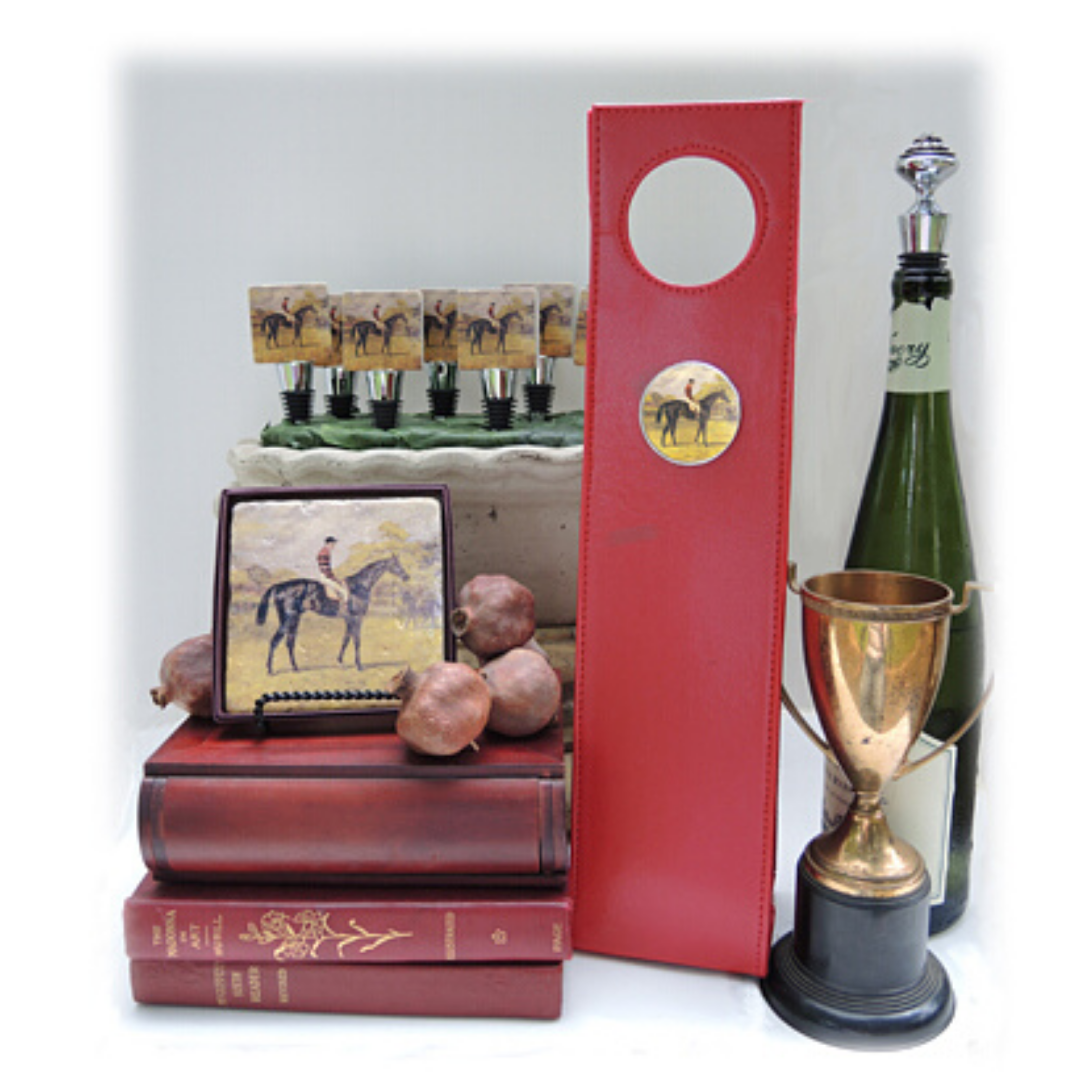 The  Custom Classic Legacy Wine Carriers are embellished with a large silver setting featuring your art or logo.