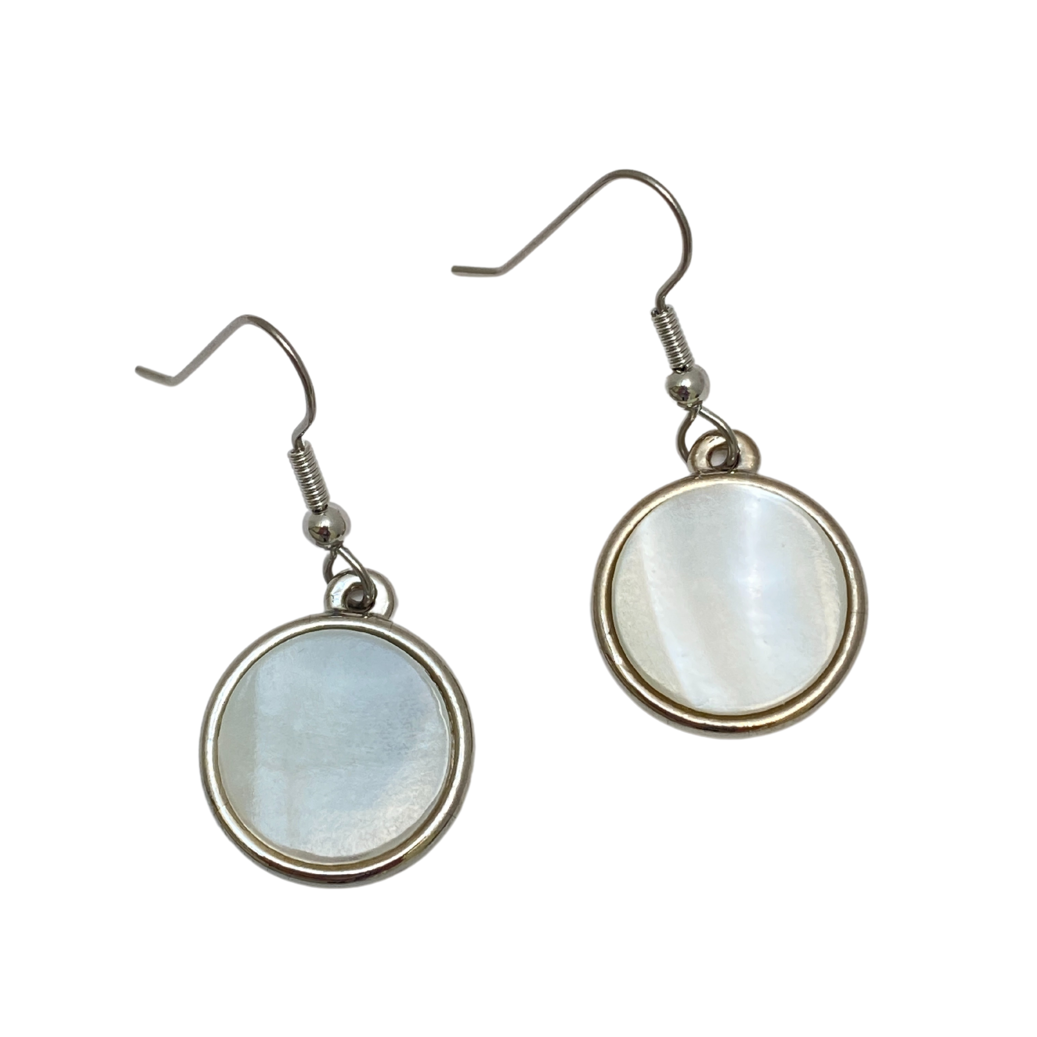 Earrings, Round Mother of Pearl, Antique Silver | Pearl 30th Anniversary Gift